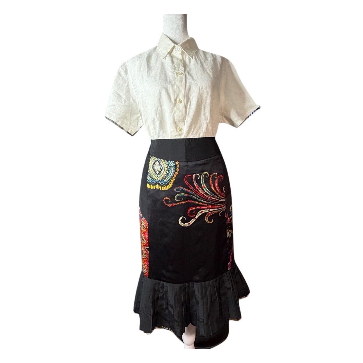 Silk Club Women 14 Silk Skirt With Tiers & Ruffles. Bright Colorful Art To Wear